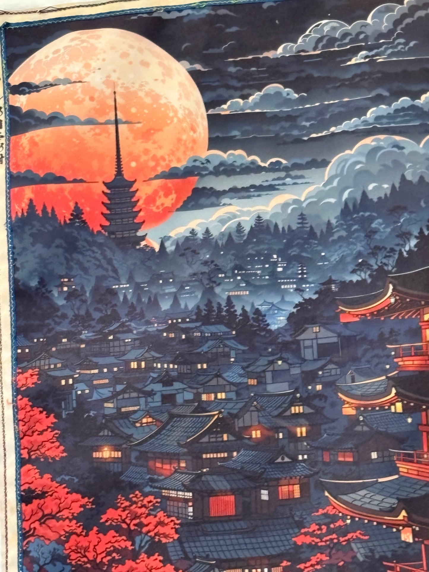 Kyoto Blood Moon — T-Shirt Grafica Ukiyo-e