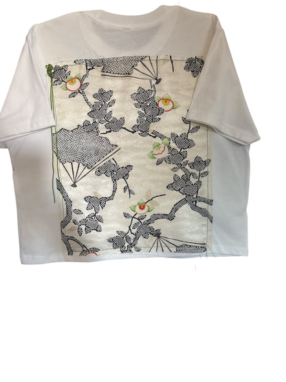 Maglietta Kimono Bianca - Pannello Seta Vintage Giappone