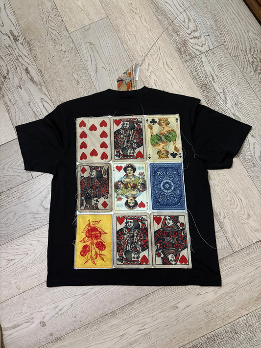 Maglietta Nera Cotone 100% - Grafica Carte da Gioco Vintage