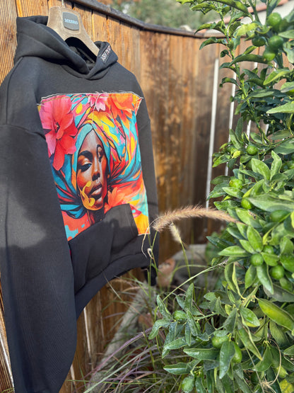 Felpa Nera Over Crop - Viso Donna Artigianale Unica