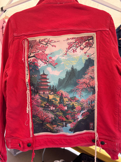 Giacca Denim Rossa Tulipano – Artwork Giapponese