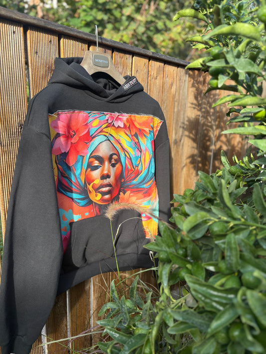 Felpa Nera Over Crop - Viso Donna Artigianale Unica