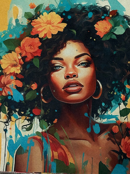 T-Shirt Nera Viso Donna - Grafica Artistica