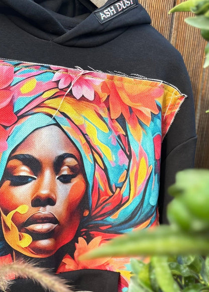 Felpa Nera Over Crop - Viso Donna Artigianale Unica