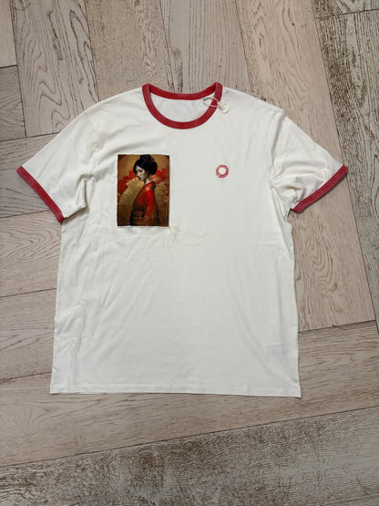 T-Shirt Vintage con Bordino rosso