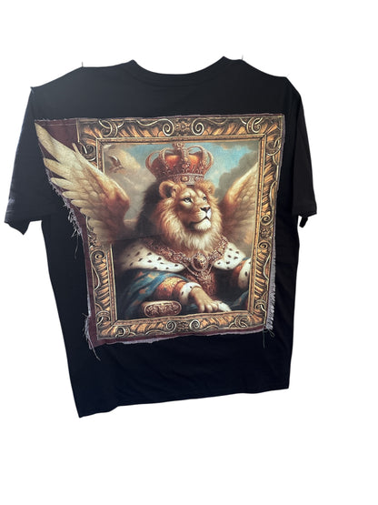 Maglietta Nera Regular Cotone - Leone con Ali Potente