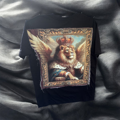 Maglietta Nera Regular Cotone - Leone con Ali Potente
