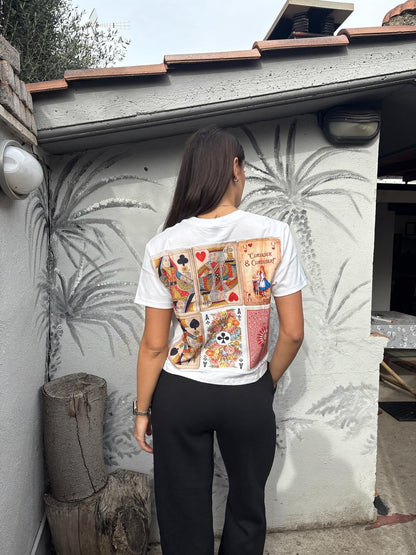 Maglietta Bianca Cotone 100% - Grafica Carte da Gioco