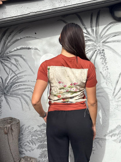 Maglietta Mattone Cotone - Seta Ricamata e Cordoncino