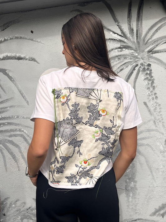 Maglietta Kimono Bianca - Pannello Seta Vintage Giappone