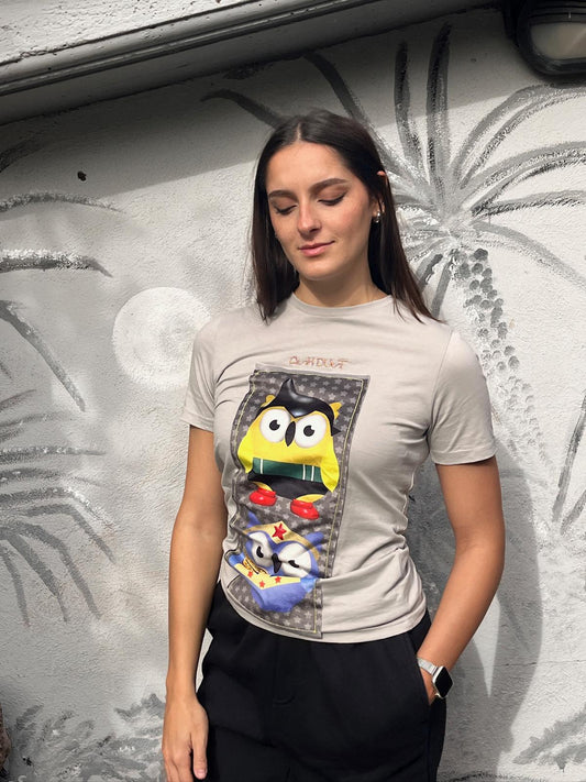 Maglietta Bianca Cotone - Ricamo Pupazzi Artigianale