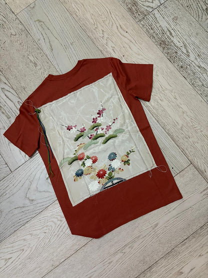 Maglietta Mattone Cotone - Seta Ricamata e Cordoncino