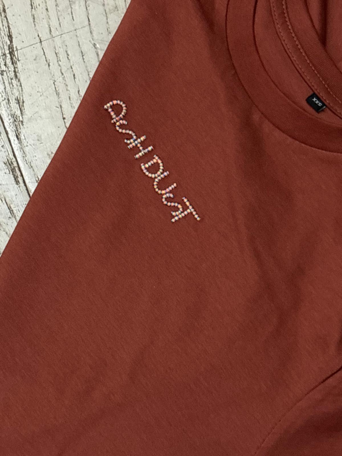 Maglietta Mattone Cotone - Seta Ricamata e Cordoncino