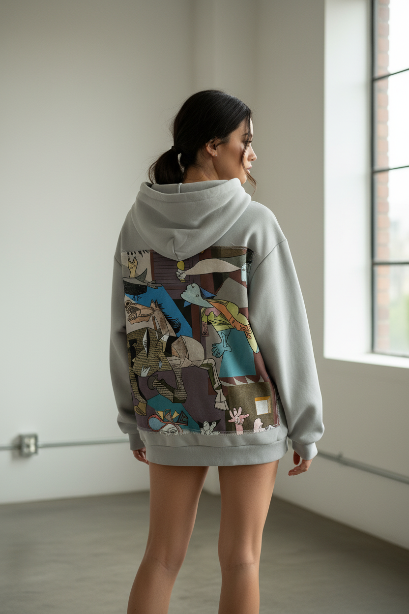 Modella donna con felpa Picasso Guernica